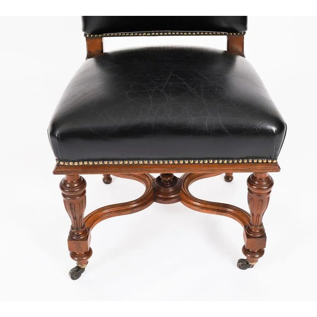 Black Antique French Walnut and Black Leather Dining Chairs, 19th Century, Set 12 For Sale - Image 8 of 13