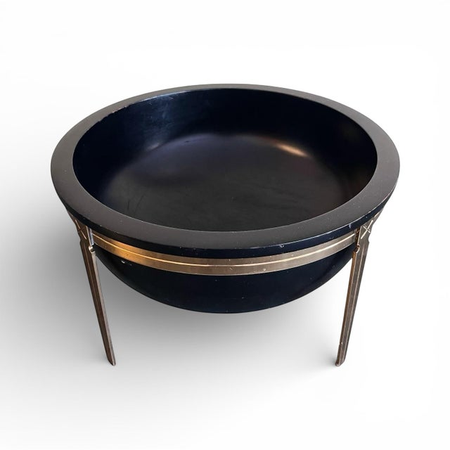 Wood Late 20th Century Ebonized Wood and Brass Neoclassical Style Bowl For Sale - Image 7 of 9