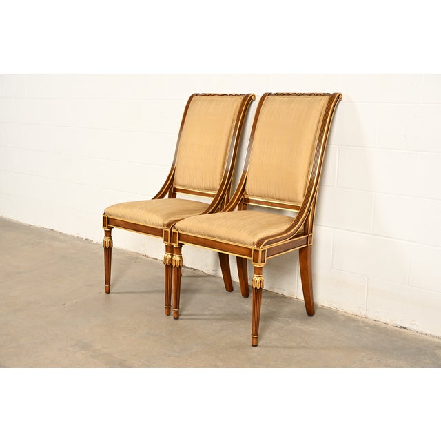 French Karges French Regency Louis XVI Carved Walnut and Gold Gilt Side Chairs or Dining Chairs | Pair For Sale - Image 3 of 14