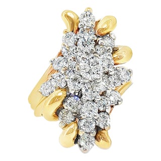 Late 20th Century 14k Two Tone Natural Diamond Waterfall Ring, Size 6.5 For Sale