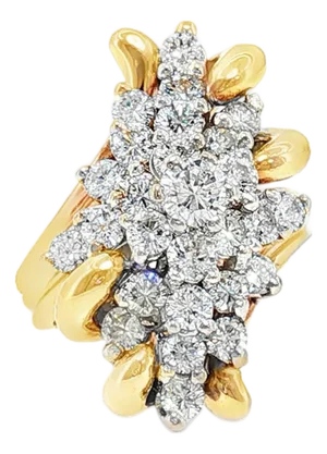 Late 20th Century 14k Two Tone Natural Diamond Waterfall Ring, Size 6.5