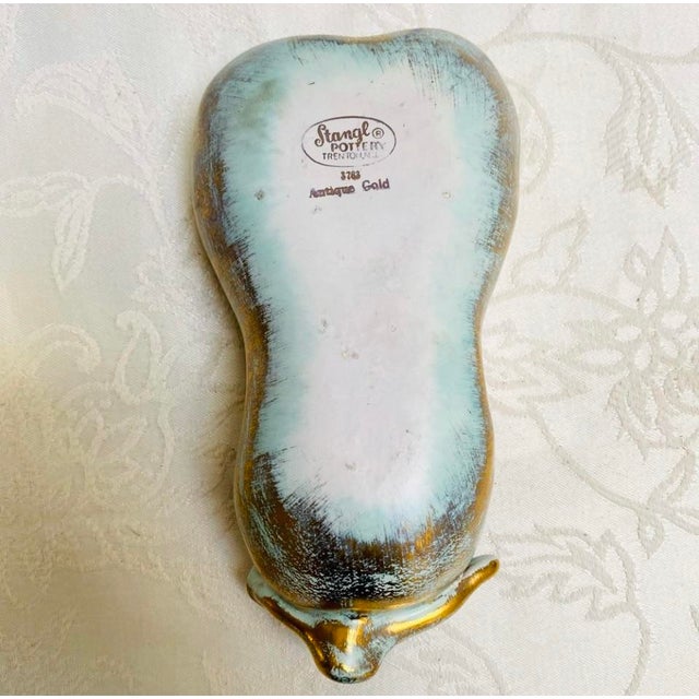 Ceramic Vintage 1960s Mid-Century Modern Stangle Pottery Pear Bowl 22k Gold Original Sticker For Sale - Image 7 of 9