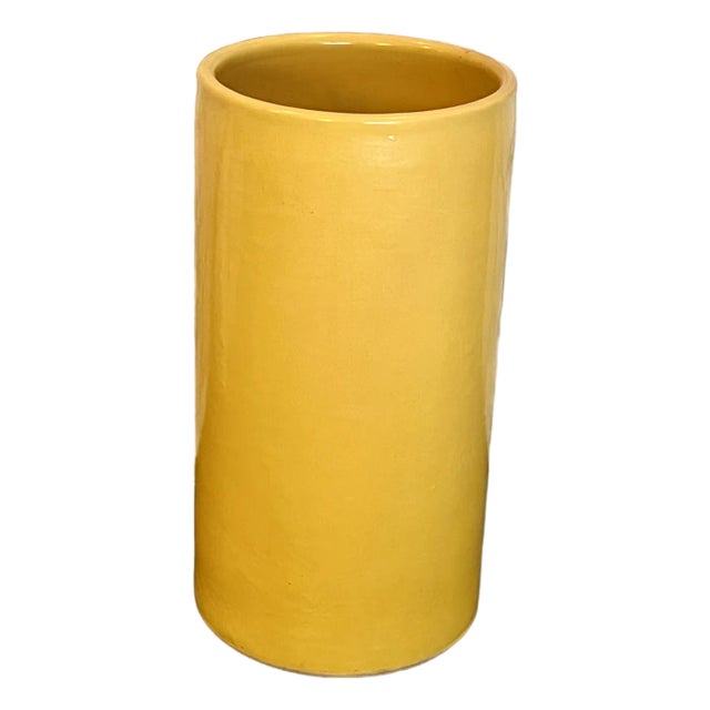 Mid 20th Century Vintage Yellow Glazed Ceramic Umbrella Stand / Planter For Sale