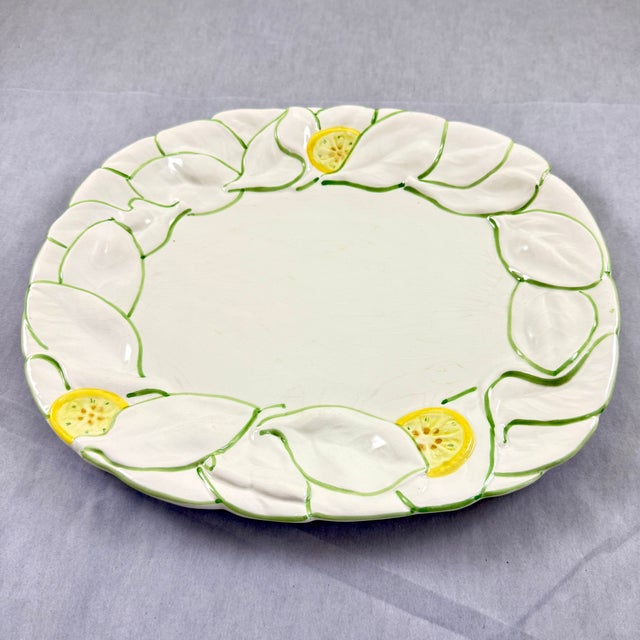 Ceramic Mid 20th Century Italian Yellow Lemon on Green Leaf Platter For Sale - Image 7 of 13