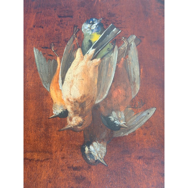 Realism Antique French Oil on Wood Painting Game Birds Fowl Still Life Tromp l'Oiel - Signed For Sale - Image 3 of 8