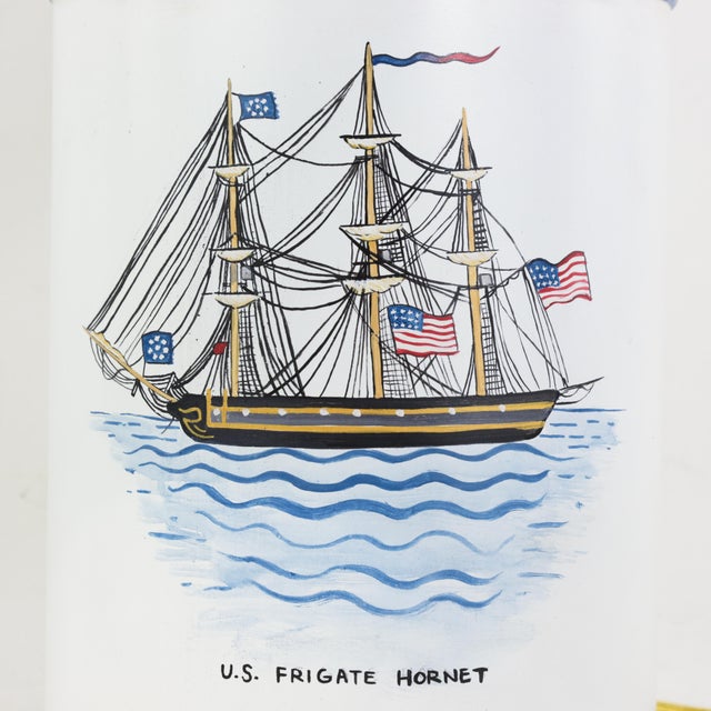 Vintage Hand-Painted u.s. Frigate Hornet Patriotic Tole Table Lamps - a Pair For Sale - Image 11 of 12