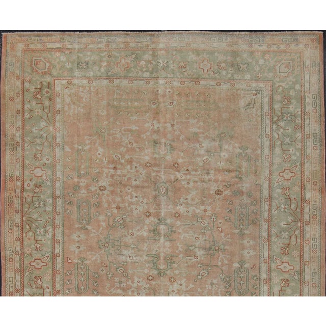 Classic All Over Design Antique Oushak Rug in Light Coral and Light Gray Green, Keivan Woven Arts / rug /EN-142045,...