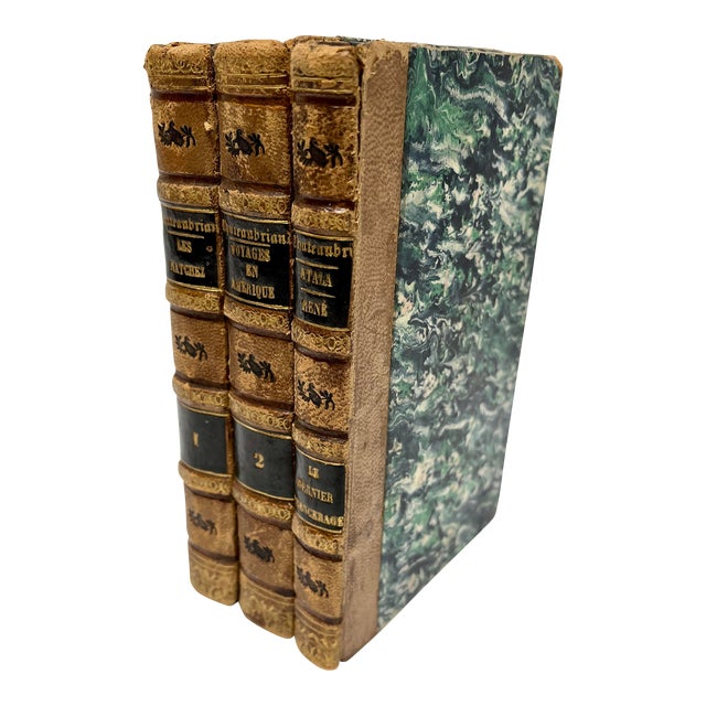 Antique 1830s French Leather Bound Books - Set of 3 | Chairish