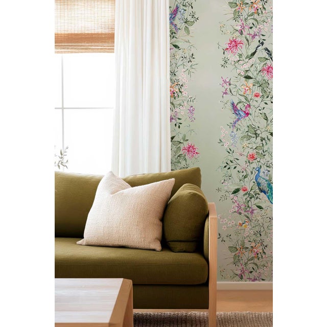 Mahjong Floral Stripe Grasscloth Wallpaper by House Party | Green Dragon | 6 Yards For Sale - Image 4 of 7