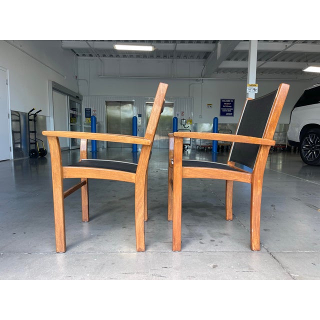 Late 20th Century Vintage Teak Sling Patio Lounge Chairs With Black Mesh – Robb & Stucky, A Pair For Sale - Image 5 of 14