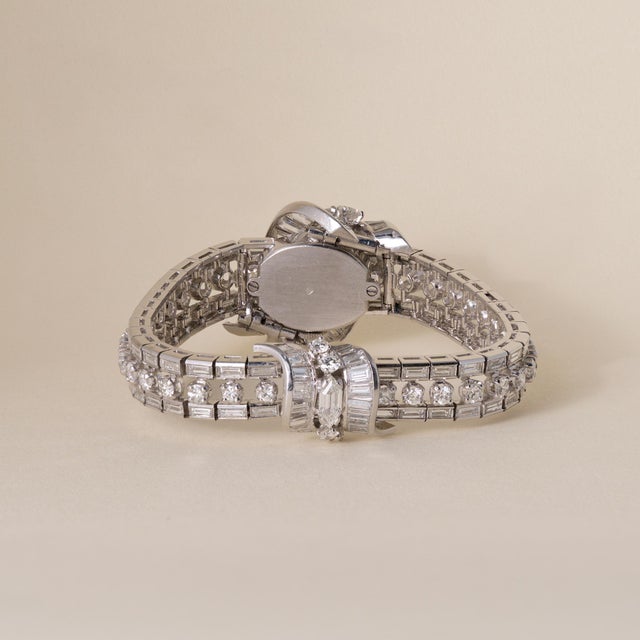 Art Deco Vintage 1950's Jaeger Le Coultre 19 Carats Diamond Hidden Watch Luxury Bracelet For Sale - Image 3 of 11