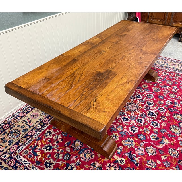 Antique French Country Farm Dining Table Farmhouse Trestle Base Honey Oak For Sale - Image 17 of 17