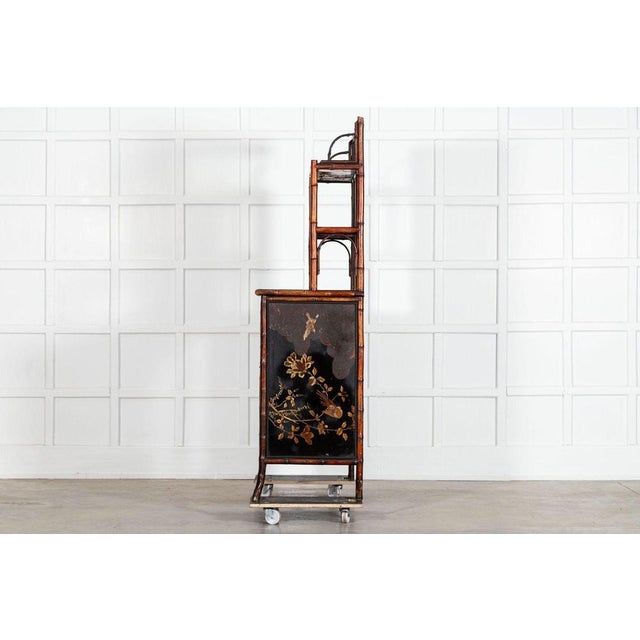 Wood 19th Century English Bamboo & Lacquered Chinoiserie Cabinet, 1870 For Sale - Image 7 of 18
