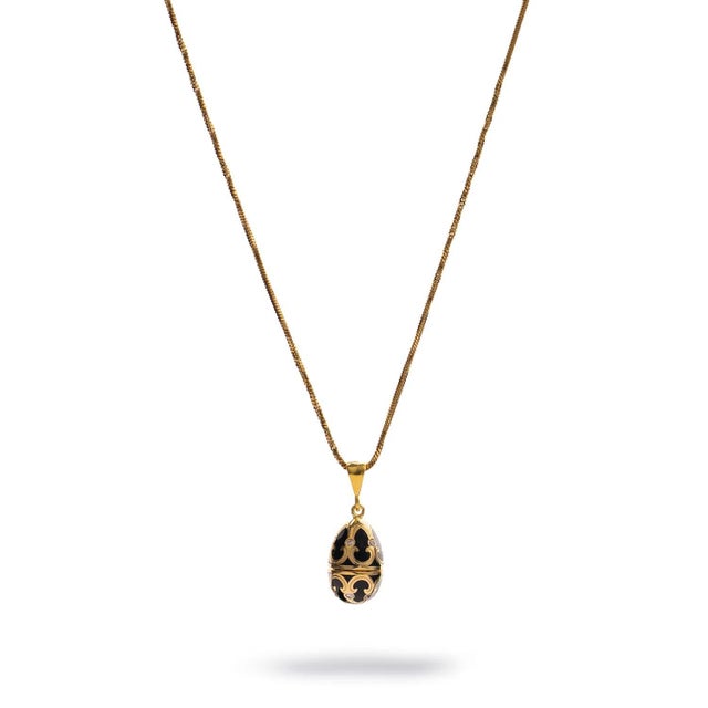 Gold Lucky Clover Black Enamel Egg Gold Necklace For Sale - Image 8 of 8