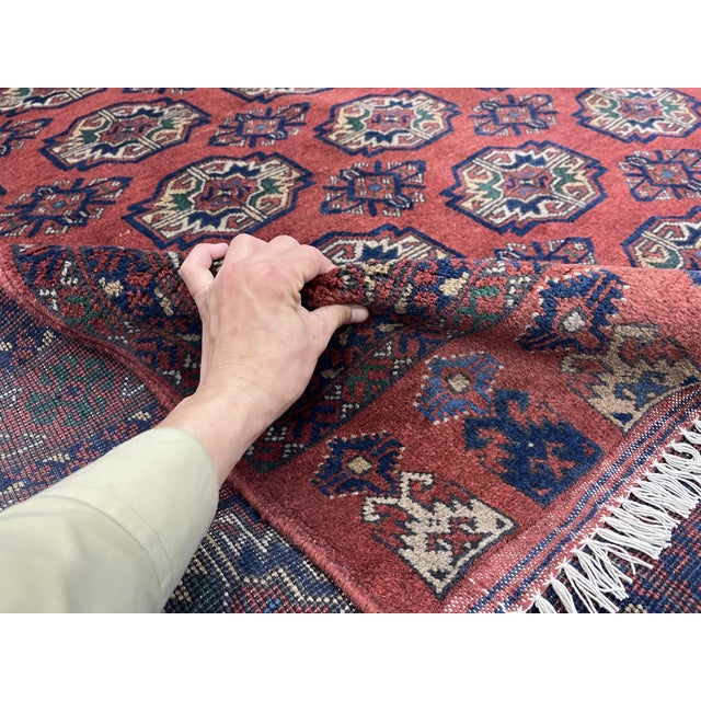 Red Turkmen Philpa Wool Area Rug, Tribal Geometric Medallion Design For Sale - Image 13 of 17