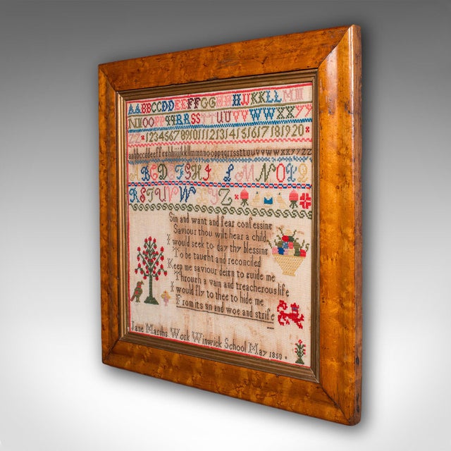 Victorian Antique Needlepoint Sampler, English, Handmade, Embroidered Panel, Victorian For Sale - Image 3 of 12