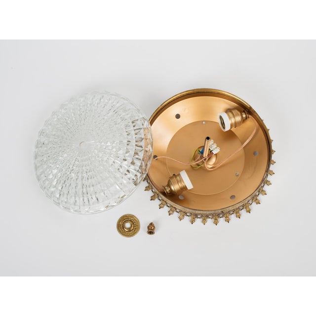 1960s 1960s Spanish Brass & Pressed Glass Flush Mount Fixture For Sale - Image 5 of 8