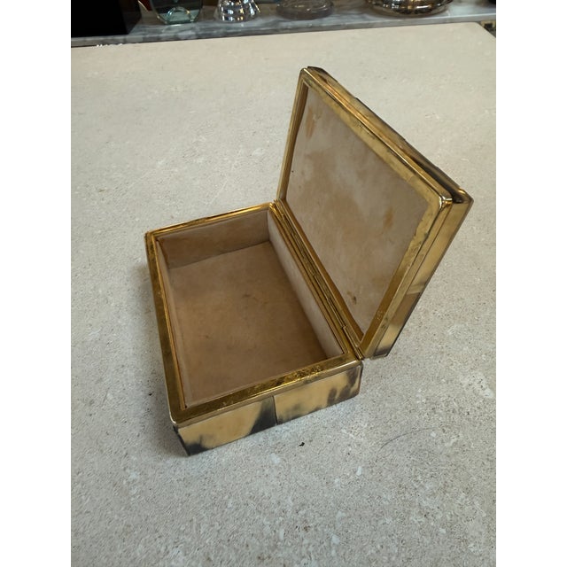 Modern Vintage Horn Veneer Jewelry Box With Brass Trim For Sale - Image 3 of 8