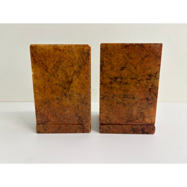 Vintage Italian Alabaster Bookends – Art Deco Style Brown Veined Stone Pair For Sale - Image 12 of 14