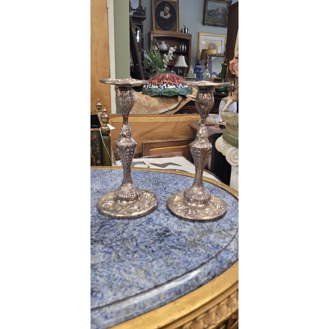 Metal A Pair Antique Sterling Silver Candlesticks Art Nouveau For Sale - Image 7 of 7