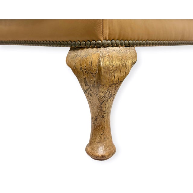 2010s Custom Camel Leather Ottoman With Queen Anne Sculptural Legs by Danny Cannon Custom Upholstery For Sale - Image 5 of 6