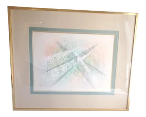 1980s Abstract Embossed Pink and Teal Print, Framed