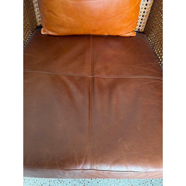 Late 20th Century Late 20th Century French Cane Bergère Wingback Chairs in Cognac Leather – Set of 4 For Sale - Image 5 of 5