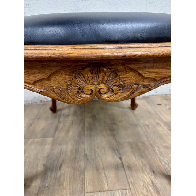 Vintage Louis XV Style Carved Walnut and Vinyl Ottoman or Stool For Sale - Image 4 of 10