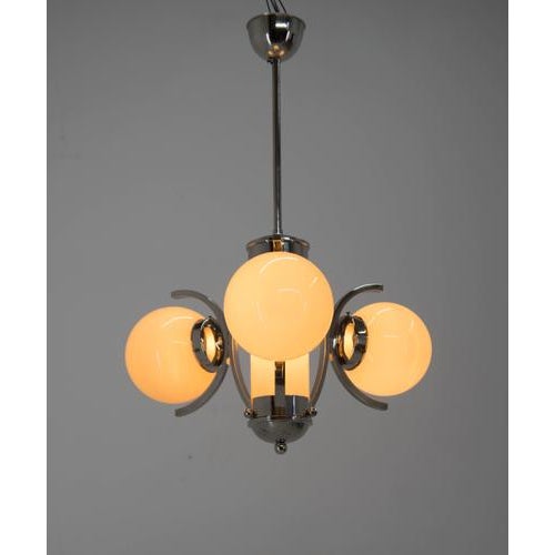 Art Deco Chandelier in Glass and Nickel, Europe, 1930s For Sale - Image 3 of 13