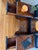 1920s Vintage Satin Black & Oak Vanity With Tri-Fold Mirror | Refinished Makeup Vanity Desk For Sale - Image 5 of 11