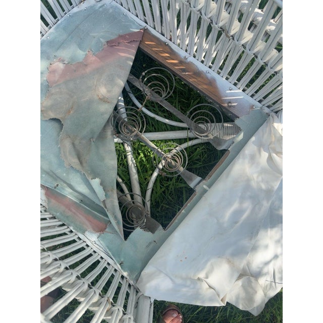 Hollywood Regency Vintage White Rattan Lounge Chair in the Style of Palecek President’s Chair For Sale - Image 3 of 7