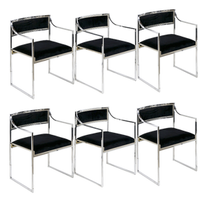 Mid-Century Modern Italian Chrome and Velvet Chairs, 1970s, Set of 6, Set of 6