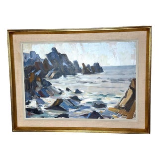 Carl Gunne, Coastal View, Grundsund, 1950s, Oil on Canvas, Framed For Sale