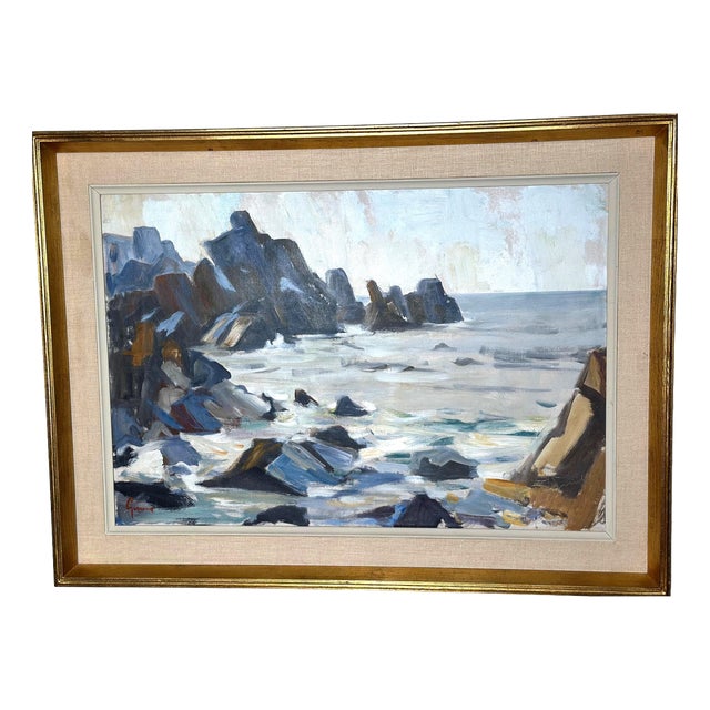 Carl Gunne, Coastal View, Grundsund, 1950s, Oil on Canvas, Framed For Sale