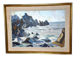 Carl Gunne, Coastal View, Grundsund, 1950s, Oil on Canvas, Framed