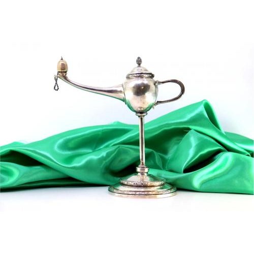 Silver Table Lamp with Reliefs and Knob on the Lid For Sale - Image 9 of 9