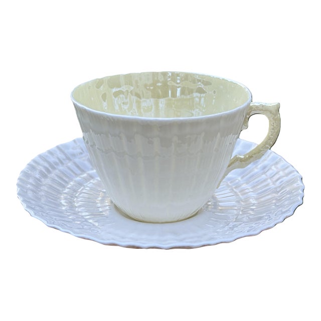 1950s Belleek Cup and Saucer, Limpet Yellow Shell Pattern Fine Irish Porcelain Teacup - 4 Available For Sale