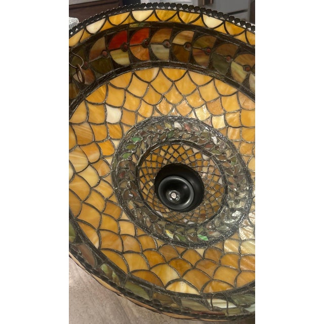 Art Nouveau Vintage Rarer Large 20” Quoizel “Inglenook”: Tiffany-Style Inverted Bowl Chandelier For Sale - Image 3 of 9