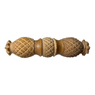 Antique Elaborate 19th-Century Sewing Needle Case Hand Carved Coquilla Nut Box For Sale