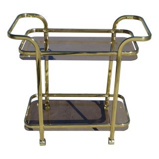 Rolling Serving Cart in Gilded Metal and Glass, 1980s For Sale