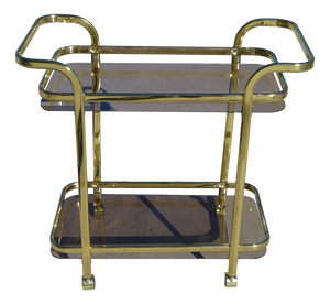Rolling Serving Cart in Gilded Metal and Glass, 1980s