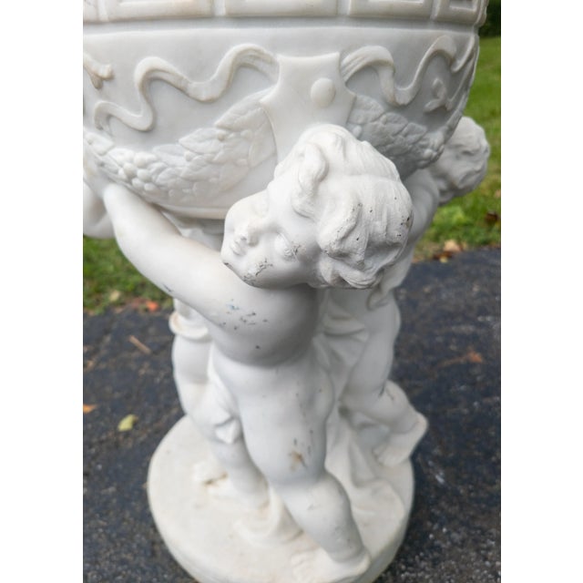 Stone 19th Century Italian Carved White Marble Garden Planter With Cherubs For Sale - Image 7 of 12