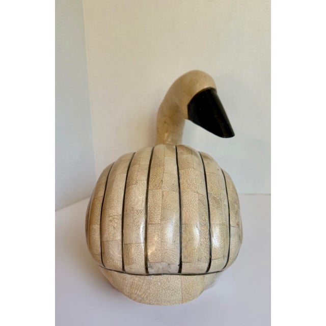 1970's Tessellated Stone Swan Attributed to Maitland-Smith With Brass Inlay For Sale - Image 12 of 13