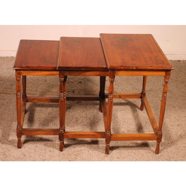 Nesting Tables in Satinwood with Brass Inlays, Set of 3 For Sale - Image 13 of 16