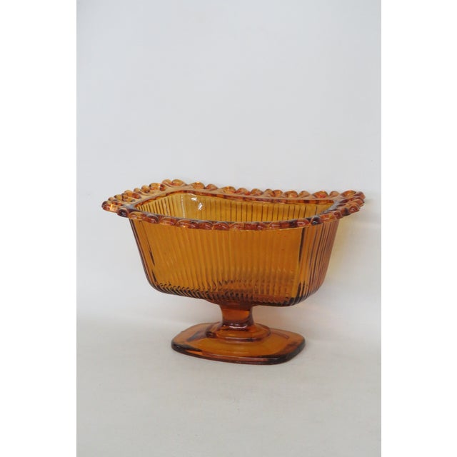 Mid-Century Modern Ftda 1981 Amber Golden Brown Pressed Glass Embossed Pedestal Candy Dish 5088b For Sale - Image 3 of 18