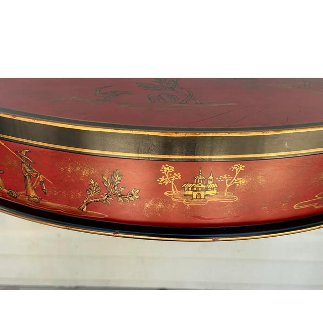 Wood Vintage Sarreid Red and Black Lacquered Chinoiserie Console Table For Sale - Image 7 of 9