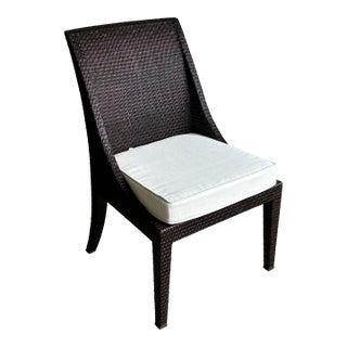 Late 20th Century McGuire Woven Rattan Side Dining Chair With Ivory Cushion For Sale