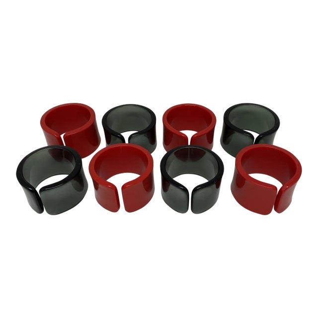 Vintage Red and Grey Lucite Napkin Rings-- Set of 8 For Sale