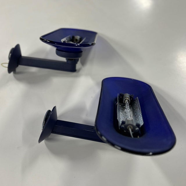 Jill Wall Lights in Blue by Perry King and S. Miranda & G. Arnaldi for Arteluce, 1970s, Set of 2 For Sale - Image 3 of 18