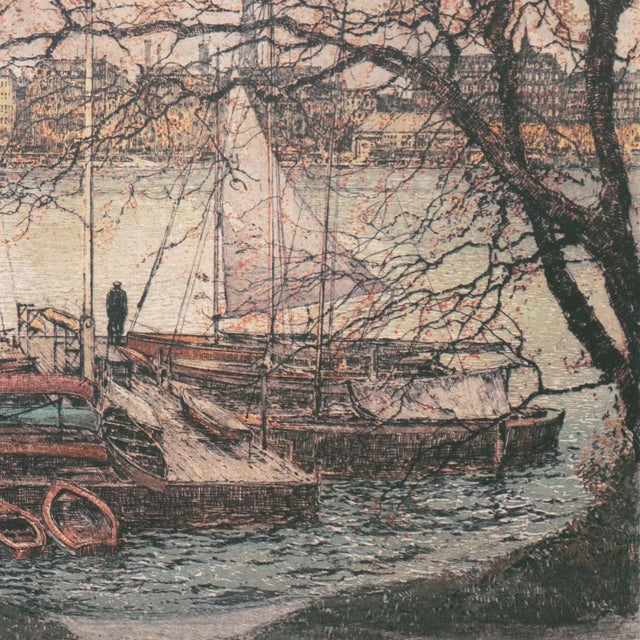 'On the Lake' After Luigi Kasimir, Etching, Vienna Academy of Art For Sale - Image 4 of 8